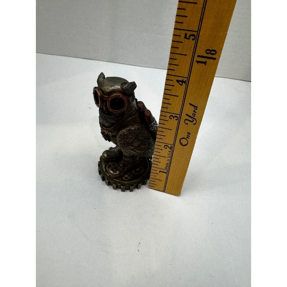 Steampunk Resin Owl Figurine Bronze Finish Goggles Jetpack Aviator Bird Statue